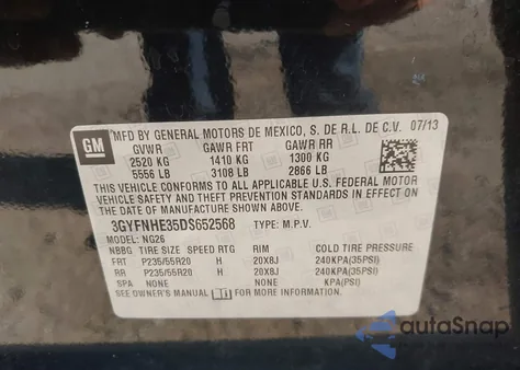 2013 Cadillac Srx Performance Collection z USA, uszkodzony, nr VIN 3GYFNHE35DS652568